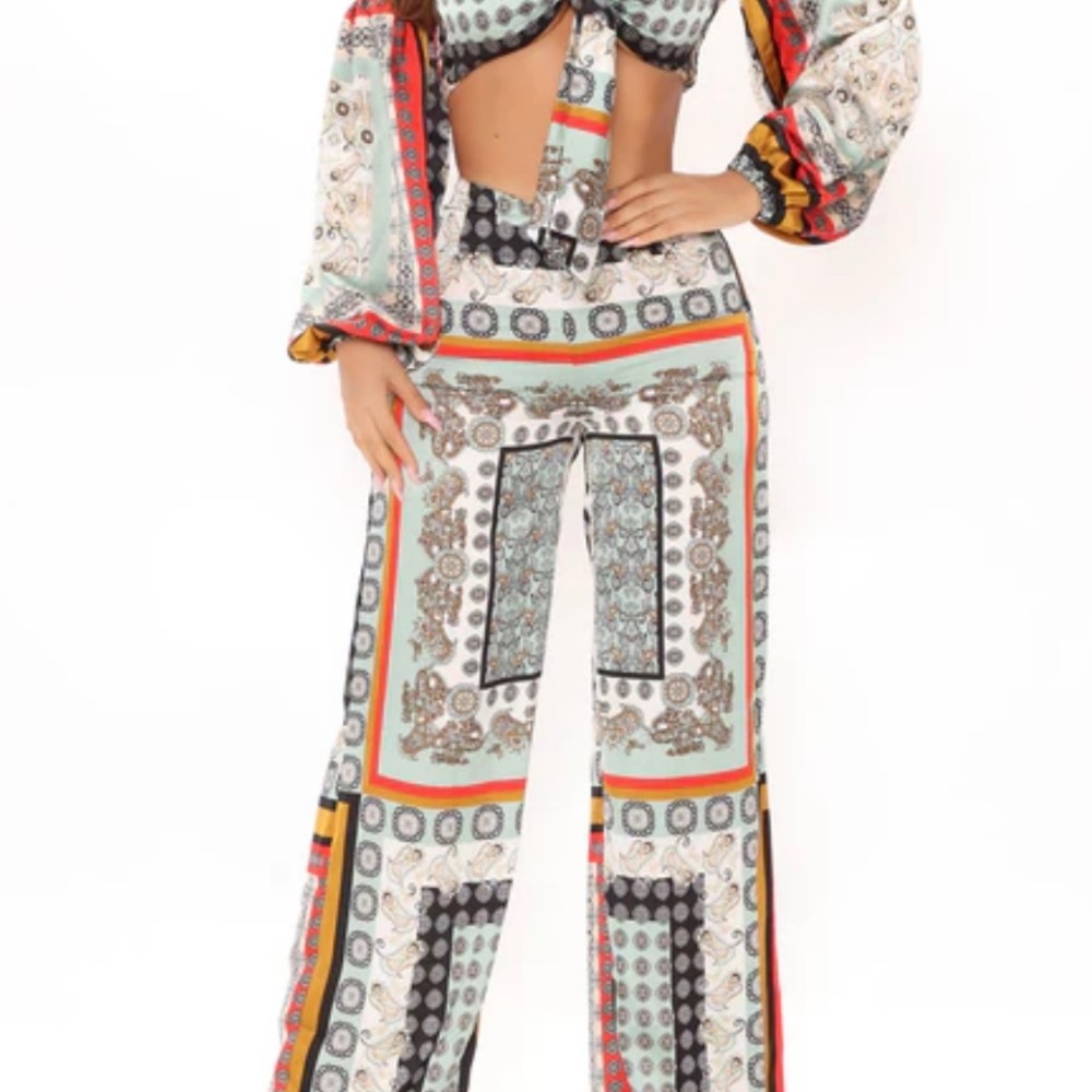 All The Rage Printed Pant Set - Mint/combo
